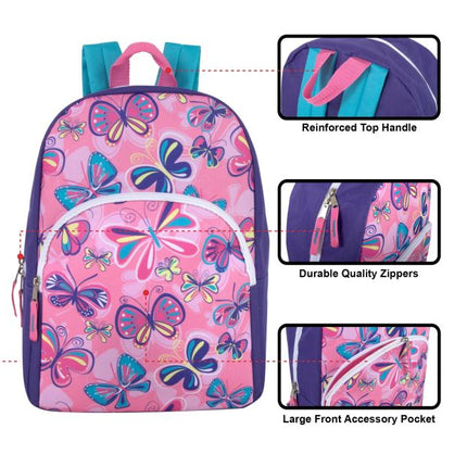 Childs Pink Butterfly Patterned Backpack